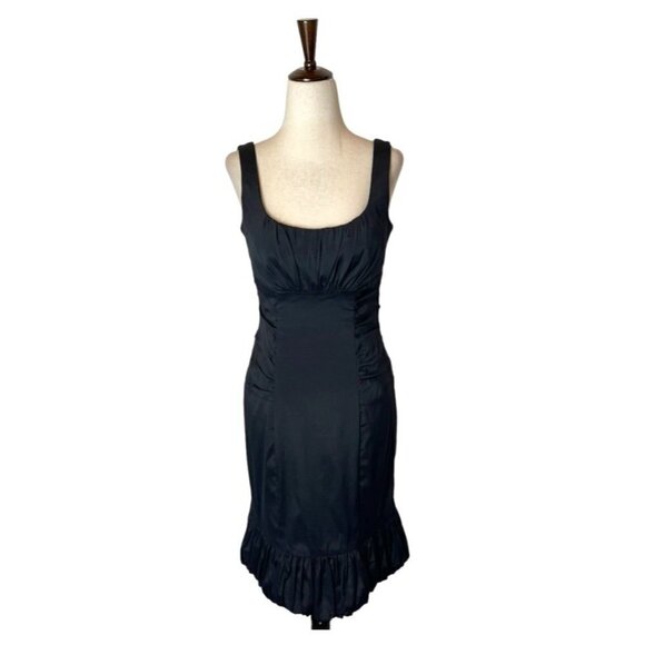 Betsy & Adam Black Sleeveless Square Neck Ruched Waist Ruffled Hem Dress 6 - Picture 2 of 10